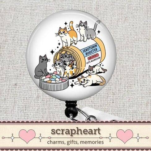 Serotonin Booster Badge Reel, Everything is Fine ID Badge Holder, Funny Nurse Badge Reel, Office Gift Retractable Badge Reel, Adorable Cat Work Accessory in Saudi Arabia