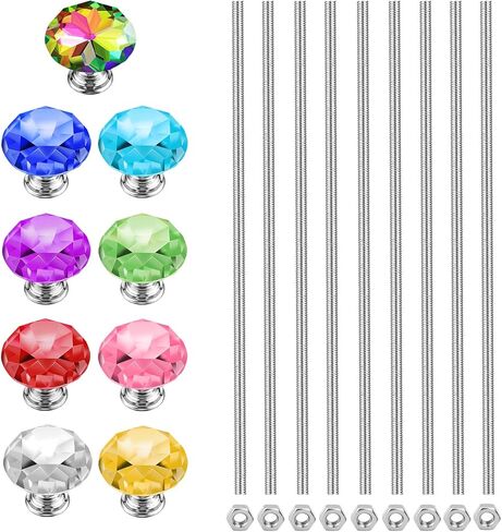 قضبان ملولبة مقاس 8/32 بوصة مع قمم ماسية وصواميل سداسية، 9 قطع M4 12 بوصة 304 من الفولاذ المقاوم للصدأ قضيب ملولب بالكامل، 9 قطع مقابض زجاجية كريستالية (كلاسيك أ)، 9 قطع صواميل سداسية لقضبان أوتاد الحديقة المطرزة. in Kuwait