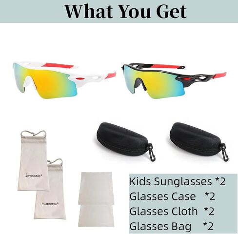 swanoble UV400 2 Sports Sunglasses for Kids Cycling,Light frame Sunglasses for Boys Girls,Youth Softball Baseball Golf in Saudi Arabia
