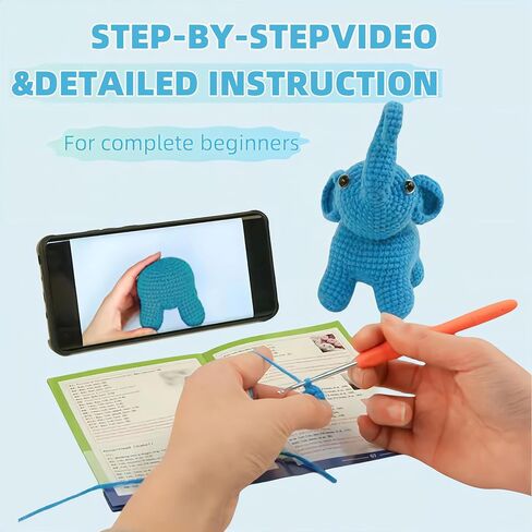 مجموعة الكروشيه للمبتدئين من YEPLINS، مجموعات حيوانات الحياكة مع دروس فيديو خطوة بخطوة، مجموعة أدوات الحياكة للبالغين والأطفال - زوجين فيل (عبوتان) in Kuwait