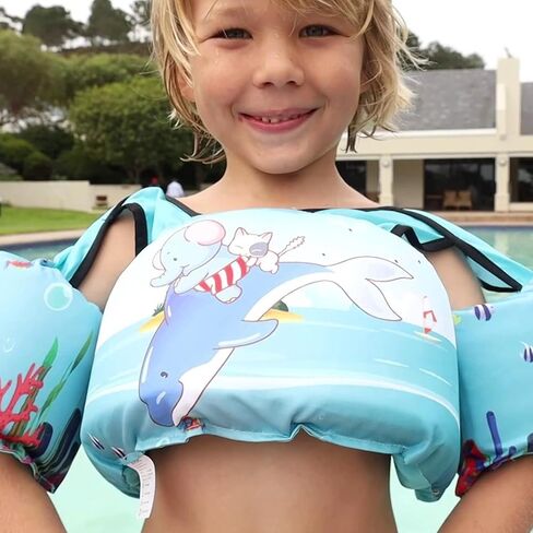 سترة سباحة للأطفال الصغار من JEVDES بنمط كرتوني لطيف، حجم صدر قابل للتعديل وإبزيم أمان، تطفو للأطفال الصغار من عمر 2 إلى 7 سنوات للجنسين، تطفو للأطفال الصغار بسعة وزن 20-66 رطل. in Kuwait