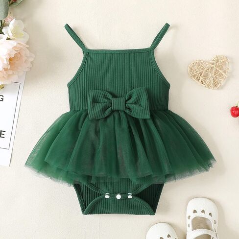 OPAWO Newborn Baby Girl Dress Infant Summer Romper Dress Sleeveless Onesie Halter Romper Tulle Dress One Piece Bodysuit 0-18M in Kuwait