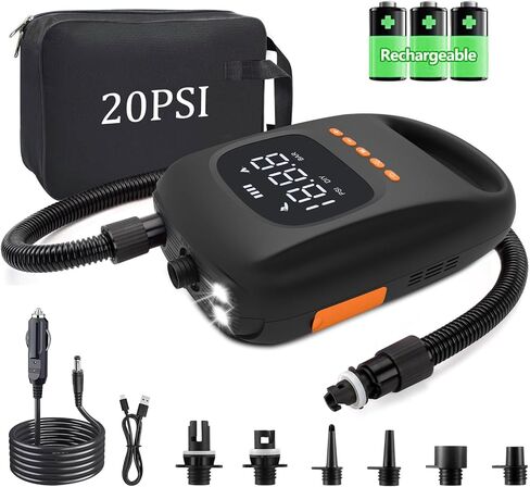 مضخة لوح مجداف قابلة لإعادة الشحن من دوجي مع بطارية 7500 مللي أمبير في الساعة، مضخة هواء كهربائية عالية الضغط 20 رطل لكل بوصة مربعة، مضخة سوب محمولة ذات تضخم مزدوج المرحلة، مضخة هواء ذاتية الإيقاف لألواح التجديف القابلة للنفخ والقوارب والمراتب in Kuwait