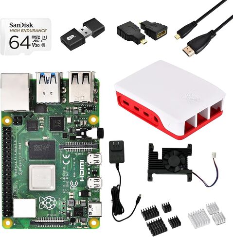 Raspberry Pi 4 Model B 4GB Kit, Micro computer board, Raspberry Development Board 64-bit 1.5GHz Quad-core Processor with 64GB SD Card, Card Reader, Heat Sink, Power Adapter, HDMI Cable in Saudi Arabia