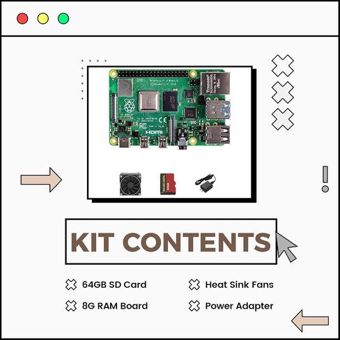 Raspberry Pi 4 Model B 4GB Kit, Micro computer board, Raspberry Development Board 64-bit 1.5GHz Quad-core Processor with 64GB SD Card, Card Reader, Heat Sink, Power Adapter, HDMI Cable in Saudi Arabia