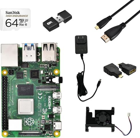 Raspberry Pi 4 Model B 4GB Kit, Micro computer board, Raspberry Development Board 64-bit 1.5GHz Quad-core Processor with 64GB SD Card, Card Reader, Heat Sink, Power Adapter, HDMI Cable in Saudi Arabia
