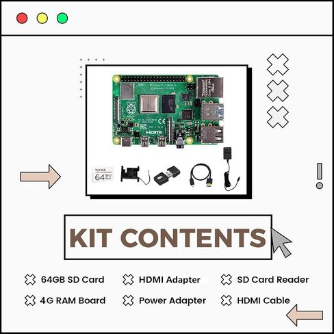 Raspberry Pi 4 Model B 4GB Kit, Micro computer board, Raspberry Development Board 64-bit 1.5GHz Quad-core Processor with 64GB SD Card, Card Reader, Heat Sink, Power Adapter, HDMI Cable in Saudi Arabia