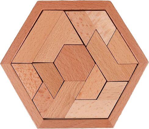 Wooden Hexagon Puzzle for Kid Shape Pattern Block Brain Teaser Puzzles Wood Block Puzzle Geometric Tangram Puzzle Blocks Game STEM Montessori Educational Gift for Kids (Classic Brown) in Saudi Arabia