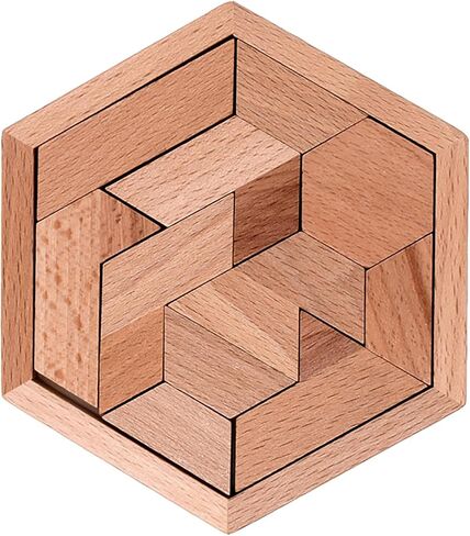 Wooden Hexagon Puzzle for Kid Shape Pattern Block Brain Teaser Puzzles Wood Block Puzzle Geometric Tangram Puzzle Blocks Game STEM Montessori Educational Gift for Kids (Classic Brown) in Saudi Arabia