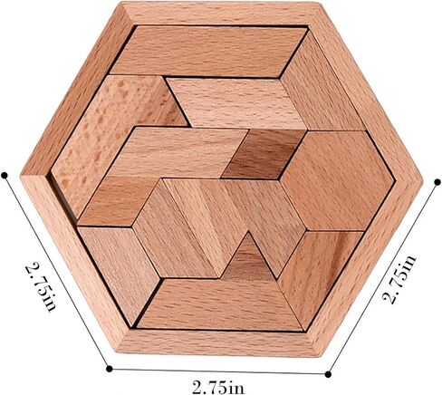 Wooden Hexagon Puzzle for Kid Shape Pattern Block Brain Teaser Puzzles Wood Block Puzzle Geometric Tangram Puzzle Blocks Game STEM Montessori Educational Gift for Kids (Classic Brown) in Saudi Arabia