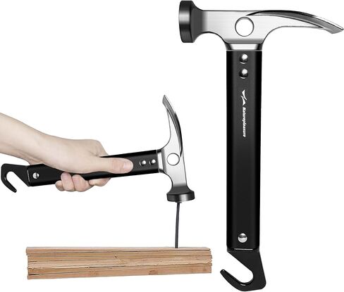 Naturepleasure Aluminum Camping Peg Hammer with Hook, 8.7" Lightweight Portable Multi-Functional Tent Stake Remover for Outdoor,Black in Saudi Arabia