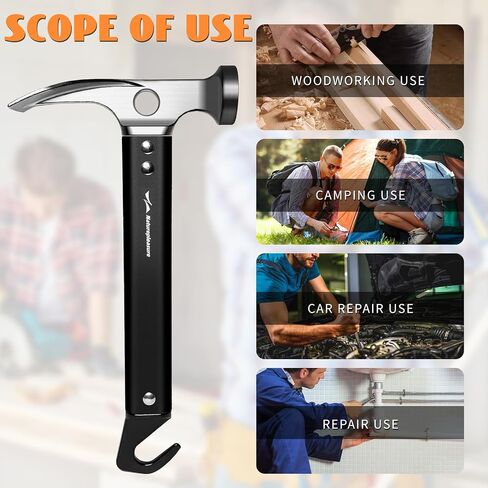 Naturepleasure Aluminum Camping Peg Hammer with Hook, 8.7" Lightweight Portable Multi-Functional Tent Stake Remover for Outdoor,Black in Saudi Arabia