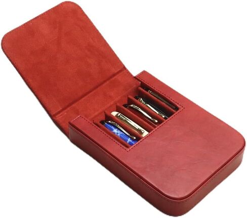 6Slots Leather Fountain Pen Case Collector Organizer - Handmade Pen Case Vintage Crazy Horse Print Leather Pen Protective Sleeve Cover Pen Storage Gift Box (6slot-Black) in Saudi Arabia