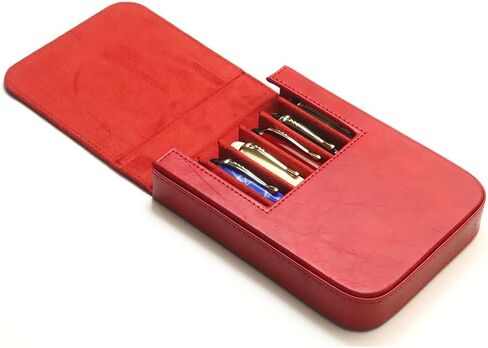 6Slots Leather Fountain Pen Case Collector Organizer - Handmade Pen Case Vintage Crazy Horse Print Leather Pen Protective Sleeve Cover Pen Storage Gift Box (6slot-Black) in Saudi Arabia
