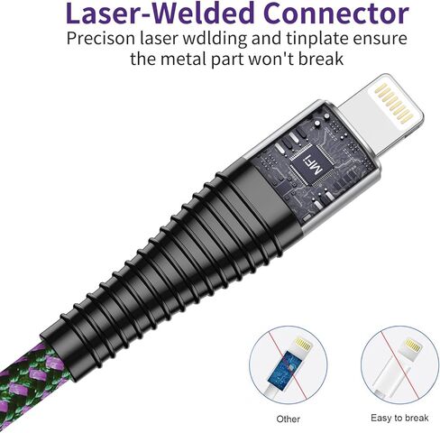 شاحن iPhone 6 أقدام، [معتمد من Apple MFi] كابل Lightning 5 حزم 6 أقدام، سلك شحن iPhone طويل 6 أقدام كابلات USB متوافقة مع iPhone 13/12/11/Xs/XS Max/XR/X / 8/8 Plus / 7/7 بلس/ 6 (بنفسجي) in Kuwait