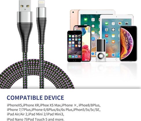 شاحن iPhone 6 أقدام، [معتمد من Apple MFi] كابل Lightning 5 حزم 6 أقدام، سلك شحن iPhone طويل 6 أقدام كابلات USB متوافقة مع iPhone 13/12/11/Xs/XS Max/XR/X / 8/8 Plus / 7/7 بلس/ 6 (بنفسجي) in Kuwait