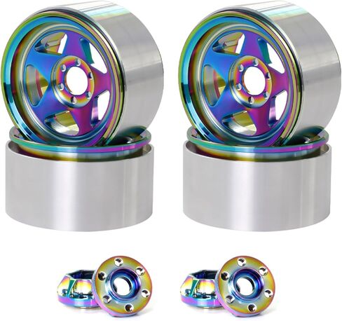 XSYGO 2.2 بوصة إطارات عجلات Beadlock إزاحة لسيارة 1/10 RC Rock Crawler Car Axial Wraith RR10 SCX10 90046 YETI D90 CC01 RC أجزاء ترقية السيارة الزاحفة (لون قوس قزح) in Kuwait