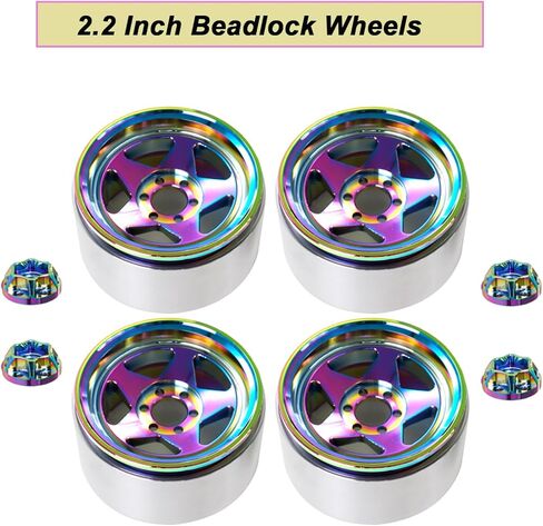 XSYGO 2.2 بوصة إطارات عجلات Beadlock إزاحة لسيارة 1/10 RC Rock Crawler Car Axial Wraith RR10 SCX10 90046 YETI D90 CC01 RC أجزاء ترقية السيارة الزاحفة (لون قوس قزح) in Kuwait