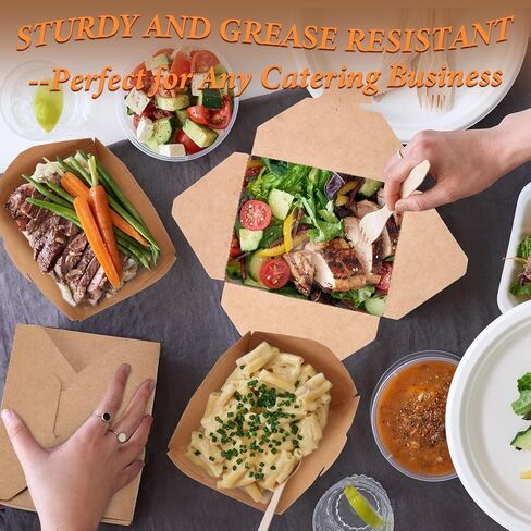Dandat 200 Pcs Take out Food Containers 27 oz Microwaveable Kraft Brown Paper Take out Containers Leak and Grease Resistant Disposable Lunch Box for Food Restaurant Catering Party Supplies in Saudi Arabia