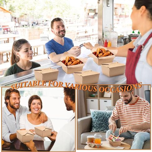Dandat 200 Pcs Take out Food Containers 27 oz Microwaveable Kraft Brown Paper Take out Containers Leak and Grease Resistant Disposable Lunch Box for Food Restaurant Catering Party Supplies in Saudi Arabia