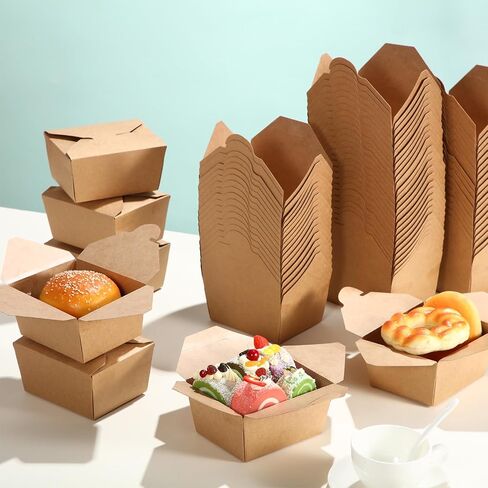 Dandat 200 Pcs Take out Food Containers 27 oz Microwaveable Kraft Brown Paper Take out Containers Leak and Grease Resistant Disposable Lunch Box for Food Restaurant Catering Party Supplies in Saudi Arabia