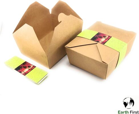 Afubaka 45 pcs - Paper Food Take Out Containers - 68oz with Waist Seal Band - Eco Friendly Disposable and Recyclable Kraft Paper Box - Sturdy, Leak & Grease Proof Microwavable Boxes in Saudi Arabia