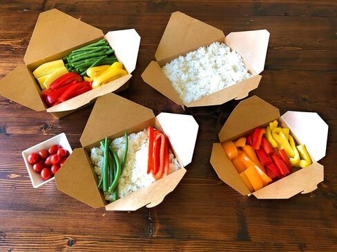 Afubaka 45 pcs - Paper Food Take Out Containers - 68oz with Waist Seal Band - Eco Friendly Disposable and Recyclable Kraft Paper Box - Sturdy, Leak & Grease Proof Microwavable Boxes in Saudi Arabia