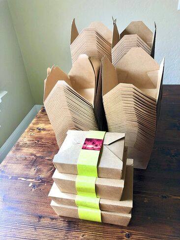 Afubaka 45 pcs - Paper Food Take Out Containers - 68oz with Waist Seal Band - Eco Friendly Disposable and Recyclable Kraft Paper Box - Sturdy, Leak & Grease Proof Microwavable Boxes in Saudi Arabia