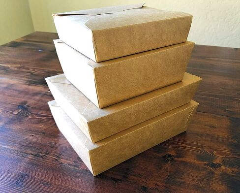 Afubaka 45 pcs - Paper Food Take Out Containers - 68oz with Waist Seal Band - Eco Friendly Disposable and Recyclable Kraft Paper Box - Sturdy, Leak & Grease Proof Microwavable Boxes in Saudi Arabia