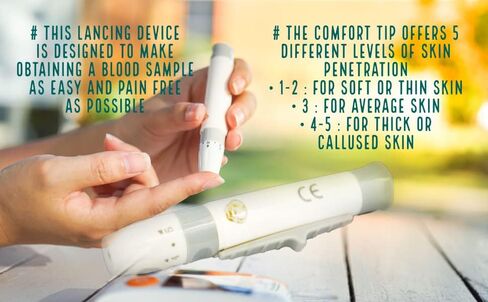 One Step Lancing Device Pen, 5 Depth Settings + AST Cap, Less Pain, Blood Sampling Pen, Accurate Blood Sample, Suitable for Twist Top Lancets, Blood Sugar Level Alternative Site Testing in Kuwait