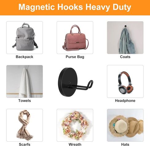 Dlilise Magnetic Hooks 2Pack, Heavy Duty Clothes Magnet Hooks for Hanging, Black Extended Strong Magnetic Coat Hanger, Large Long Magnetic Hooks for Headphone,Hat,Bag,Towel,Refrigerator,Wreath,Wall in Kuwait