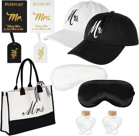 Mr and Mrs Hats & Passport Holder Set, Cool Bridal Shower Gifts, Unique 2024 Wedding Gifts for Couples, Christmas, Anniversary, Newlywed, Bride & Groom, Honeymoon, Marriage in Saudi Arabia