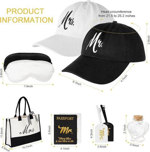 Mr and Mrs Hats & Passport Holder Set, Cool Bridal Shower Gifts, Unique 2024 Wedding Gifts for Couples, Christmas, Anniversary, Newlywed, Bride & Groom, Honeymoon, Marriage in Saudi Arabia