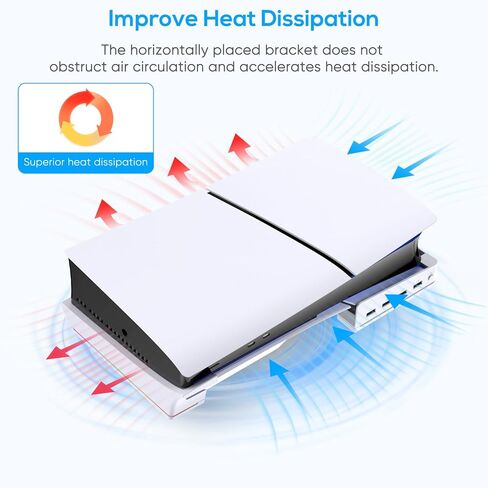 حامل أفقي مع ضوء RGB لجهاز PS5 Slim، حامل قاعدة مستلقي لأقراص Playstation 5 Slim Disc/الإصدار الرقمي مع 14 ضوءًا ملونًا و4 منافذ USB، دعامة ثابتة لملحقات PS5 Slim (أبيض) in Kuwait