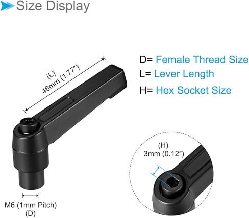 مقابض رافعة تثبيت CoCud، رافعة M6 أنثى بخيط 46 مم، مقابض دوارة للقفل السريع قابلة للتعديل باللون الأسود - (التطبيقات: لآلات المخرطة)، 6 قطع in Kuwait