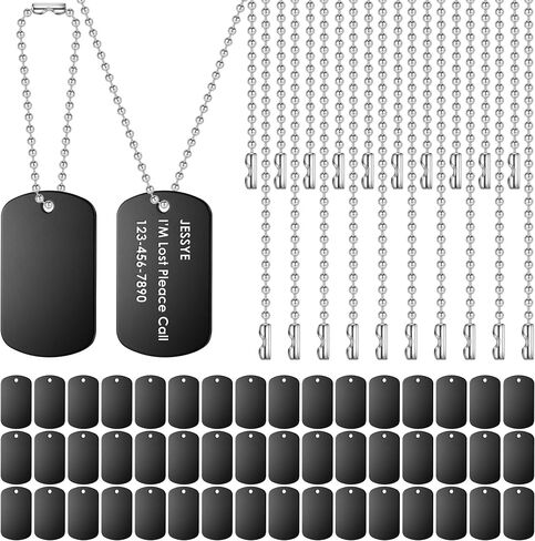 Dog Tags Set, 200Pcs Blank Military Dog Tags Engraved for Pets,Including 100pcs Black Aluminum Tags Rectangle Blank Discs,100 Pcs Stainless Steel Dog tag Chain for DIY Decorative Craft Pet in Saudi Arabia