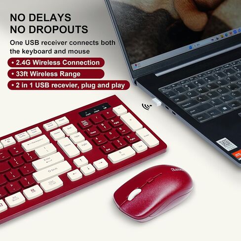 Wireless Keyboard and Mouse Combo, Reccazr 2.4G Full-Sized Keyboard and Mouse Cordless, 3 DPI Adjustable Mouse, Dual-System Keyboard for Computer/Laptop/Windows/Mac (Pink & White) in Saudi Arabia
