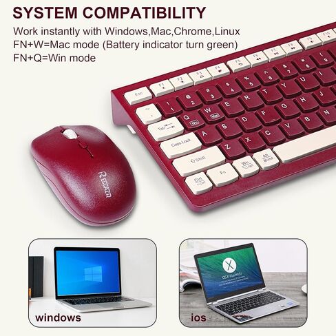 Wireless Keyboard and Mouse Combo, Reccazr 2.4G Full-Sized Keyboard and Mouse Cordless, 3 DPI Adjustable Mouse, Dual-System Keyboard for Computer/Laptop/Windows/Mac (Pink & White) in Saudi Arabia