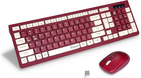 Wireless Keyboard and Mouse Combo, Reccazr 2.4G Full-Sized Keyboard and Mouse Cordless, 3 DPI Adjustable Mouse, Dual-System Keyboard for Computer/Laptop/Windows/Mac (Pink & White) in Saudi Arabia
