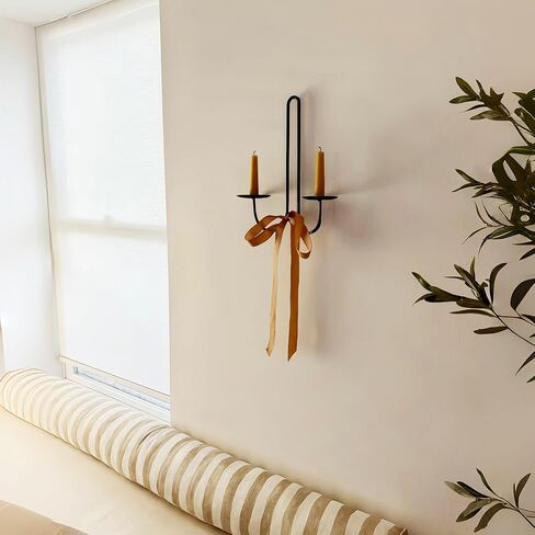 Remenna Double Armed Iron Candle Holders Metal Wall Candle Sconce Holder Set of 2 Black Modern Wall Candle Sconces Hanging for Living Room, Farmhouse, Fireplace, Wedding in Saudi Arabia
