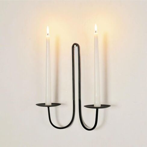 Remenna Double Armed Iron Candle Holders Metal Wall Candle Sconce Holder Set of 2 Black Modern Wall Candle Sconces Hanging for Living Room, Farmhouse, Fireplace, Wedding in Saudi Arabia
