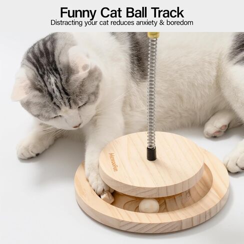 MEWOOFUN Cat Treat Dispenser Toy, Wooden Cat Treat Puzzle, Cat Treat Toy with Cat Ball Track, Cat Puzzle Feeder with Bees Cat Treat Ball, Cute Cat Puzzle Toy (Double) in Saudi Arabia