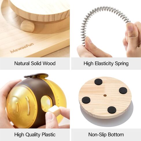 MEWOOFUN Cat Treat Dispenser Toy, Wooden Cat Treat Puzzle, Cat Treat Toy with Cat Ball Track, Cat Puzzle Feeder with Bees Cat Treat Ball, Cute Cat Puzzle Toy (Double) in Saudi Arabia
