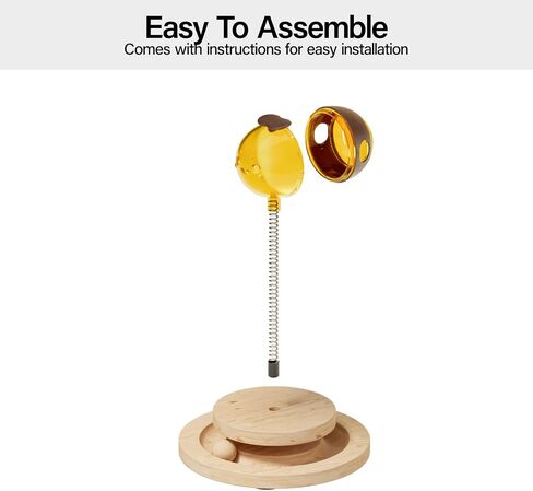 MEWOOFUN Cat Treat Dispenser Toy, Wooden Cat Treat Puzzle, Cat Treat Toy with Cat Ball Track, Cat Puzzle Feeder with Bees Cat Treat Ball, Cute Cat Puzzle Toy (Double) in Saudi Arabia