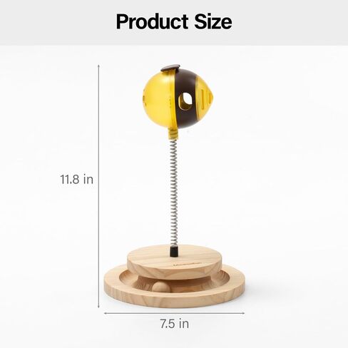 MEWOOFUN Cat Treat Dispenser Toy, Wooden Cat Treat Puzzle, Cat Treat Toy with Cat Ball Track, Cat Puzzle Feeder with Bees Cat Treat Ball, Cute Cat Puzzle Toy (Double) in Saudi Arabia