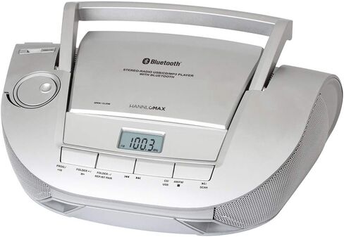HANNLOMAX HX-328CD CD Boombox المحمول مع راديو AM/FM، بلوتوث، منفذ USB لتشغيل MP3، Aux-in (فضي) in Kuwait