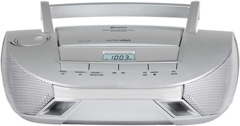 HANNLOMAX HX-328CD CD Boombox المحمول مع راديو AM/FM، بلوتوث، منفذ USB لتشغيل MP3، Aux-in (فضي) in Kuwait
