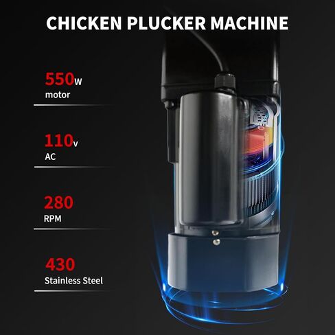 Veore Chicken Plucker Machine, 20 inch Drum Stainless Steel De-Feather Remover Poultry Processor,550W Motor 102 Soft Fingers and 2 Large Wheels in Kuwait