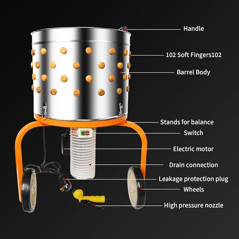 Veore Chicken Plucker Machine, 20 inch Drum Stainless Steel De-Feather Remover Poultry Processor,550W Motor 102 Soft Fingers and 2 Large Wheels in Kuwait