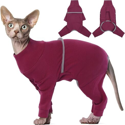 ROZKITCH Hairless Cat Clothes, Breathable Soft Cat Sweaters for Cats Only, Cat Coat with Four Legs, Warm Cat PJS Cat T-Shirt Cat Pajamas Jumpsuit Vest Cornish Rex, Devon Rex, Peterbald DarkRed L in Saudi Arabia